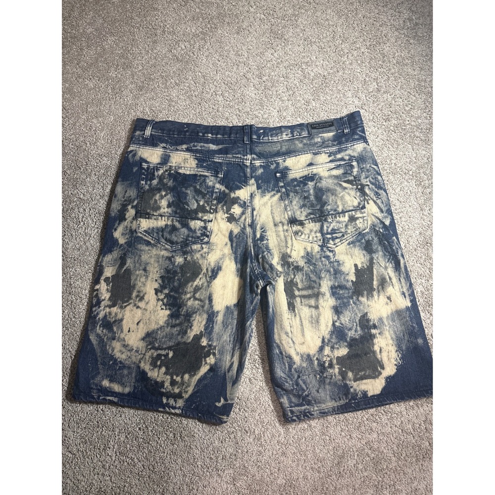 LION DYNASTY Mens Size 50 slim Acid Wash Denim Shorts Shredded Blue Streetwear - Picture 5 of 8